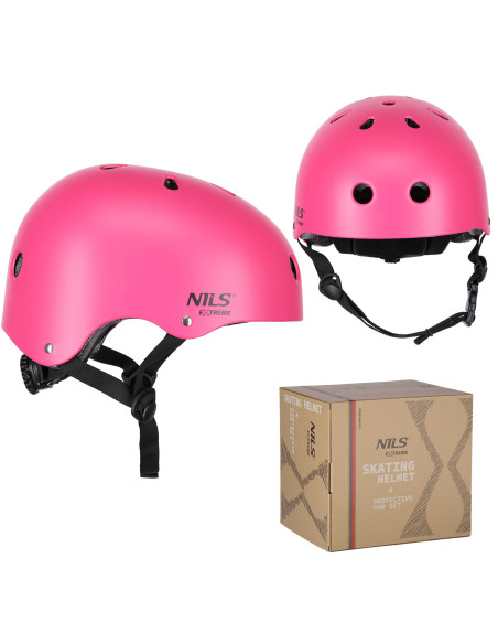 КАСКА С ПРОТЕКТОРИ КОМПЛЕКТ РОЗОВ РАЗМЕР M NILS EXTREME