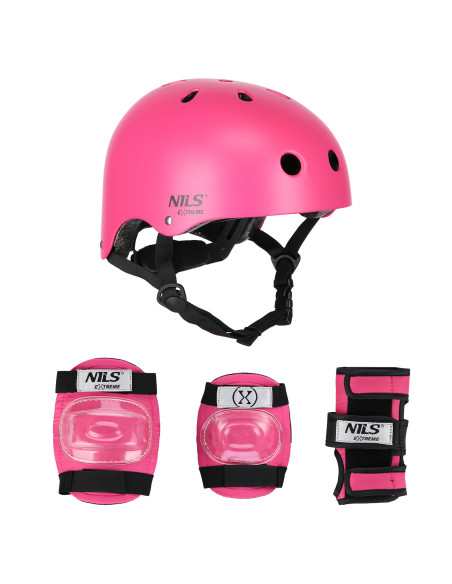 КАСКА С ПРОТЕКТОРИ КОМПЛЕКТ РОЗОВ РАЗМЕР M NILS EXTREME