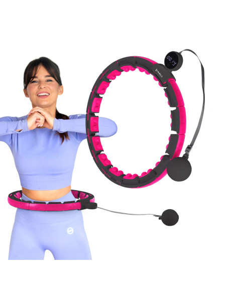 HULA HOOP ЧЕРЕН/РОЗОВ С МАГНИТИ, ТЕЖЕСТ И БРОЯЧ HMS