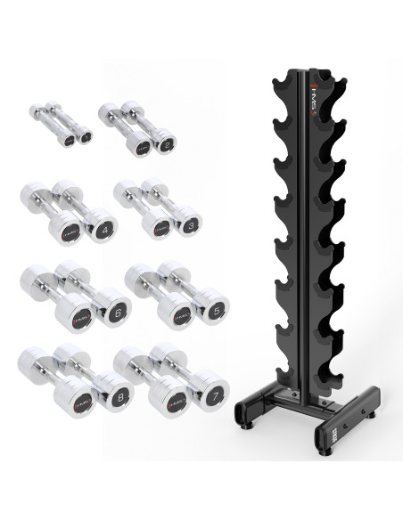 Дъмбели CHD 2 x 1–8 кг (72 кг) + стойка STR36 HMS