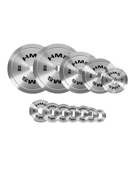 Комплект калибрирани олимпийски стоманени тежести 2 x 0,25–25 kg (168 kg) HMS