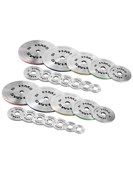 Комплект калибрирани олимпийски стоманени тежести 2 x 0,25–25 kg (168 kg) HMS