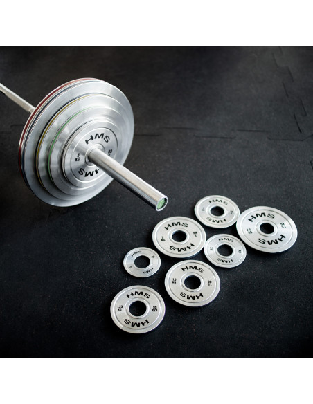 Комплект калибрирани олимпийски стоманени тежести 2 x 0,25–25 kg (168 kg) HMS