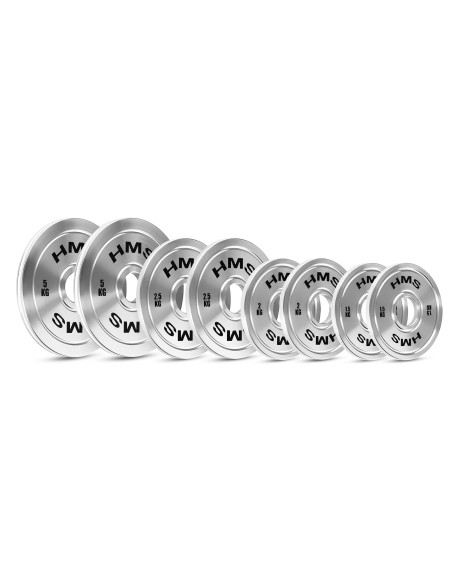 Комплект калибрирани олимпийски стоманени тежести 2 x 1,5–5,0 kg (22 kg) HMS