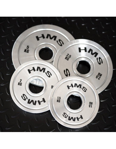 Комплект калибрирани олимпийски стоманени тежести 2 x 1,5–5,0 kg (22 kg) HMS