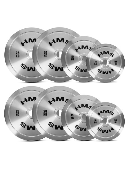 Комплект калибрирани олимпийски стоманени тежести 2 x 10–25 kg (140 kg) HMS