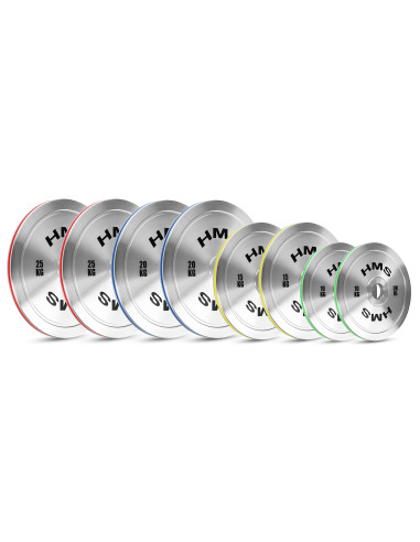 Комплект калибрирани олимпийски стоманени тежести 2 x 10–25 kg (140 kg) HMS