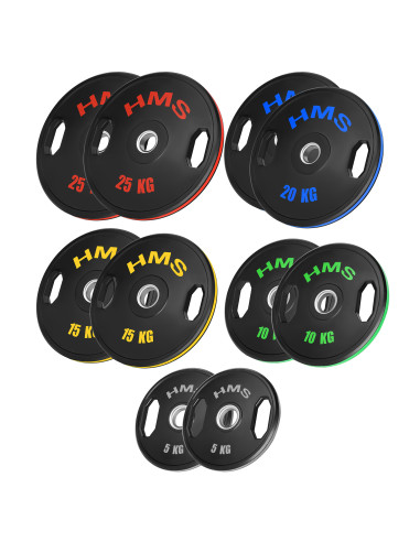Комплект гумирани олимпийски табели за тежести 2 x 5–25 kg (150 kg) HMS
