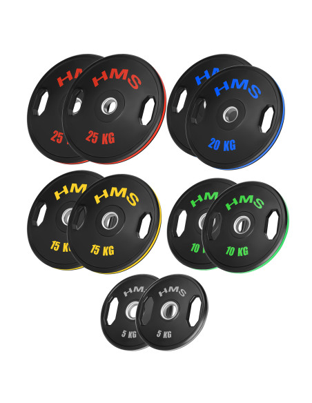 Комплект гумирани олимпийски табели за тежести 2 x 5–25 kg (150 kg) HMS