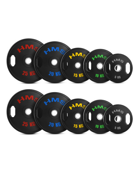 Комплект гумирани олимпийски табели за тежести 2 x 5–25 kg (150 kg) HMS