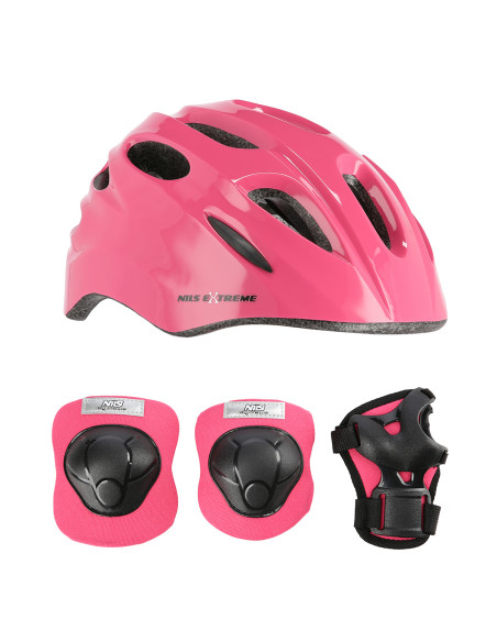 РОЗОВА КАСКА РАЗМЕР XS С ПРОТЕКТОРИ КОМПЛЕКТ NILS EXTREME