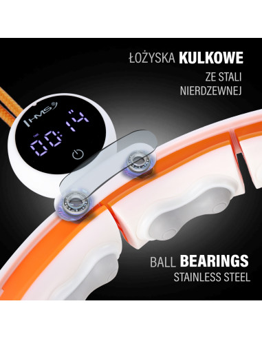 HULA HOOP БЯЛ/ПОРТОКАЛОВ С МАГНИТИ, TPE NOBS, ТЕГЛО И БРОЯЧ HMS