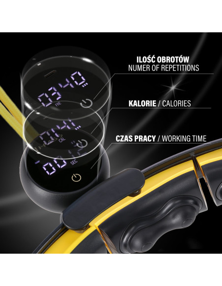 HULA HOOP ЧЕРЕН/ЖЪЛТ С МАГНИТИ, TPE NOBS, ТЕГЛО И БРОЯЧ HMS