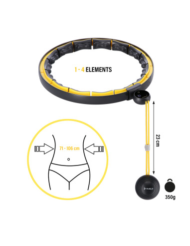 HULA HOOP ЧЕРЕН/ЖЪЛТ С МАГНИТИ, TPE NOBS, ТЕГЛО И БРОЯЧ HMS