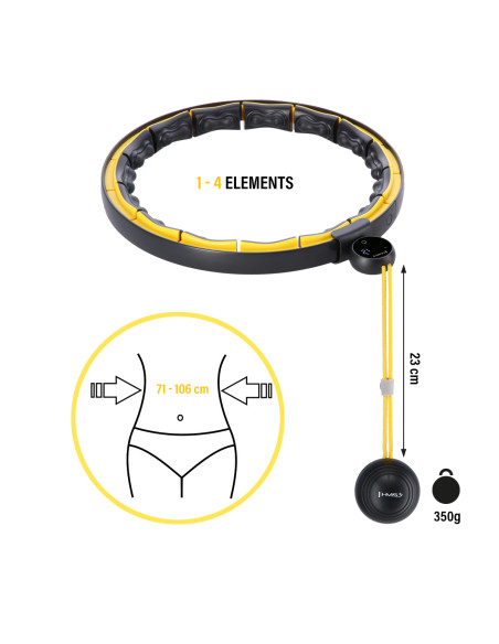 HULA HOOP ЧЕРЕН/ЖЪЛТ С МАГНИТИ, TPE NOBS, ТЕГЛО И БРОЯЧ HMS