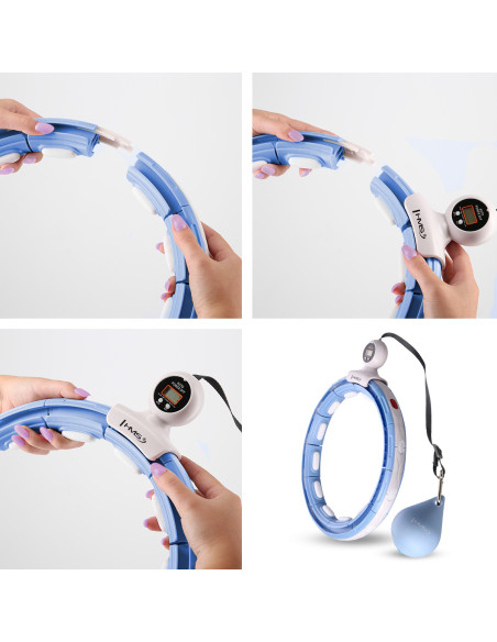 HULA HOOP MAGNETIC BLUE HHM15 С ТЕЖЕСТ + БРОЯЧ HMS + ОПОРА ЗА ТАЛИЯ BR163 ЧЕРЕН ПЛЮЗ РАЗМЕР