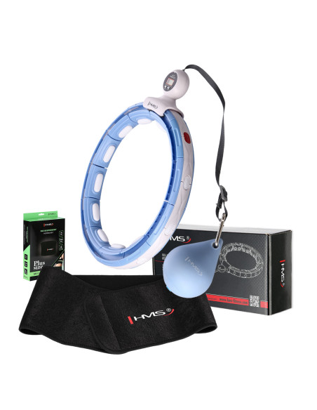 HULA HOOP MAGNETIC BLUE HHM15 С ТЕЖЕСТ + БРОЯЧ HMS + ОПОРА ЗА ТАЛИЯ BR163 ЧЕРЕН ПЛЮЗ РАЗМЕР