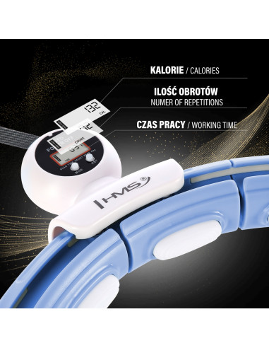 HULA HOOP MAGNETIC BLUE HHM15 С ТЕЖЕСТ + БРОЯЧ HMS + ОПОРА ЗА ТАЛИЯ BR163 ЧЕРЕН ПЛЮЗ РАЗМЕР