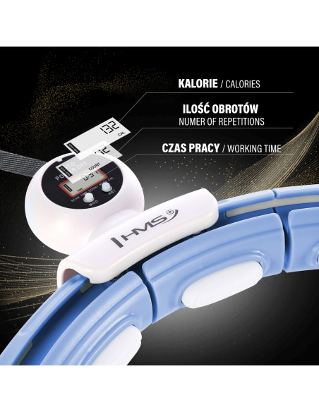 HULA HOOP MAGNETIC BLUE HHM15 С ТЕЖЕСТ + БРОЯЧ HMS + ОПОРА ЗА ТАЛИЯ BR163 ЧЕРЕН ПЛЮЗ РАЗМЕР