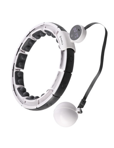 HULA HOOP МАГНИТЕН БЯЛ HHM16 С ТЕЖЕСТ + БРОЯЧ HMS + ОПОРА ЗА ТАЛИЯ BR163 ЧЕРЕН ПЛЮЗ РАЗМЕР