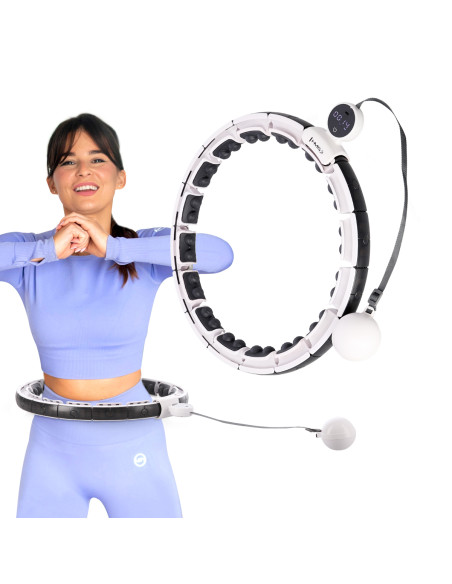 HULA HOOP МАГНИТЕН БЯЛ HHM16 С ТЕЖЕСТ + БРОЯЧ HMS + ОПОРА ЗА ТАЛИЯ BR163 ЧЕРЕН ПЛЮЗ РАЗМЕР