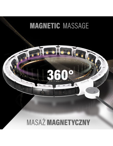 HULA HOOP МАГНИТЕН БЯЛ HHM16 С ТЕЖЕСТ + БРОЯЧ HMS + ОПОРА ЗА ТАЛИЯ BR163 ЧЕРЕН ПЛЮЗ РАЗМЕР
