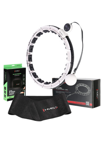 HULA HOOP МАГНИТЕН БЯЛ HHM16 С ТЕЖЕСТ + БРОЯЧ HMS + ОПОРА ЗА ТАЛИЯ BR163 ЧЕРЕН ПЛЮЗ РАЗМЕР