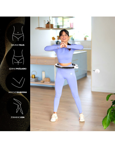 HULA HOOP МАГНИТЕН БЯЛ HHM16 С ТЕЖЕСТ + БРОЯЧ HMS + ОПОРА ЗА ТАЛИЯ BR163 ЧЕРЕН ПЛЮЗ РАЗМЕР