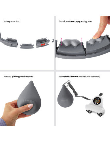 HULA HOOP HHW06 ЧЕРЕН С ГРАВИТАЦИОННА ТОПКА И БРОЯЧ HMS + ОПОРА ЗА ТАЛИЯ BR163 ЧЕРЕН ПЛЮЗ РАЗМЕР