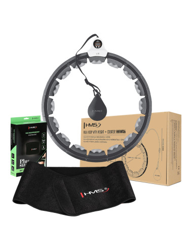 HULA HOOP HHW06 ЧЕРЕН С ГРАВИТАЦИОННА ТОПКА И БРОЯЧ HMS + ОПОРА ЗА ТАЛИЯ BR163 ЧЕРЕН ПЛЮЗ РАЗМЕР