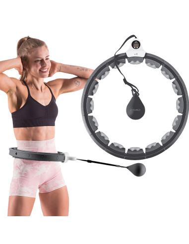 HULA HOOP HHW06 ЧЕРЕН С ГРАВИТАЦИОННА ТОПКА И БРОЯЧ HMS + ОПОРА ЗА ТАЛИЯ BR163 ЧЕРЕН ПЛЮЗ РАЗМЕР