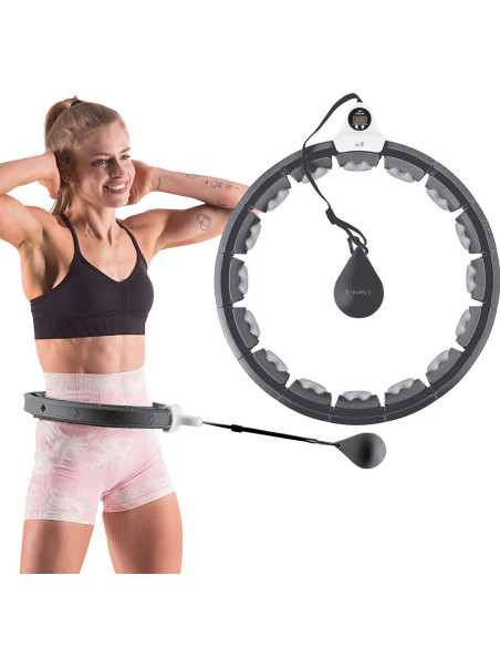 HULA HOOP HHW06 ЧЕРЕН С ГРАВИТАЦИОННА ТОПКА И БРОЯЧ HMS + ОПОРА ЗА ТАЛИЯ BR163 ЧЕРЕН ПЛЮЗ РАЗМЕР