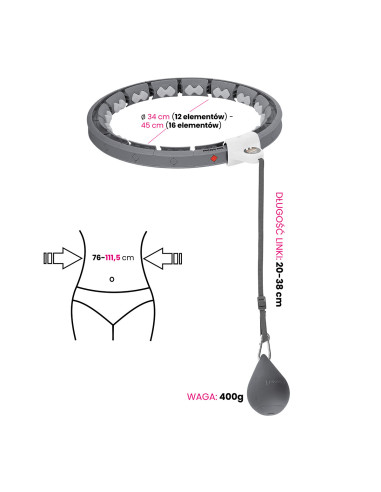 HULA HOOP HHW06 ЧЕРЕН С ГРАВИТАЦИОННА ТОПКА И БРОЯЧ HMS + ОПОРА ЗА ТАЛИЯ BR163 ЧЕРЕН ПЛЮЗ РАЗМЕР