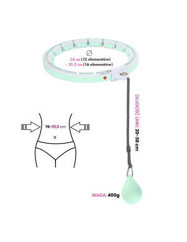 HULA HOOP HHW06 ЗЕЛЕН С ГРАВИТАЦИОННА ТОПКА И БРОЯЧ HMS + ОПОРА ЗА ТАЛИЯ BR163 ЧЕРЕН ПЛЮЗ РАЗМЕР
