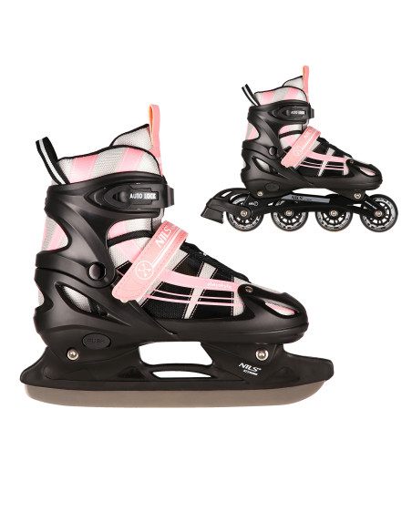 РОЗОВО-БЕЛИ РОЗОВО-БЕЛИ КЪНКИ 2 В 1 РАЗМЕР M (35-38) СЪС СМЕНЯЕМО ХОКЕЙНО ОСТРИЕ NILS EXTREME