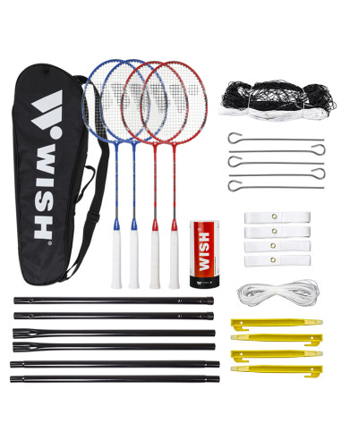 5566 КОМПЛЕКТ ЗА БАДМИНТОН 4 БР. + КАПАНИ 3 БР. + МРЕЖА + ЛИНИИ ЗА МАРКИРАНЕ WISH
