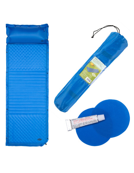 СИНЯ САМОНАДУВАЩА ПОСТИЛКА С ВЪЗГЛАВНИЦАТА NILS CAMP