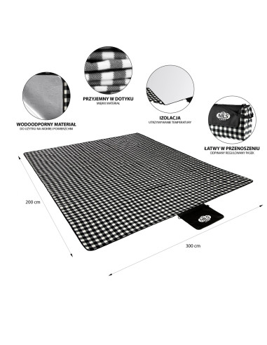 ОДЕЯЛО ЗА ПИКНИК БЯЛО-ЧЕРНО 300x200 СМ PE + ALU NILS CAMP