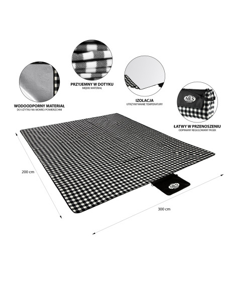 ОДЕЯЛО ЗА ПИКНИК БЯЛО-ЧЕРНО 300x200 СМ PE + ALU NILS CAMP