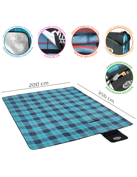 ОДЕЯЛО ЗА ПИКНИК КАРИРАНО СИНЬО 250x200 PE ALU NILS CAMP