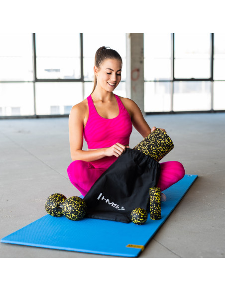 ЧЕРНО-ЖЪЛТ КОМПЛЕКТ ЗА МАСАЖ ФИТНЕС РОЛЕРИ / МАСАЖНИ ТОПКИ (4 бр.) HMS