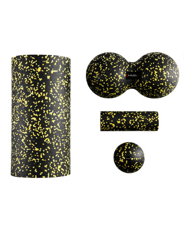 ЧЕРНО-ЖЪЛТ КОМПЛЕКТ ЗА МАСАЖ ФИТНЕС РОЛЕРИ / МАСАЖНИ ТОПКИ (4 бр.) HMS