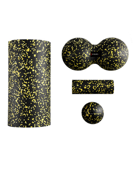 ЧЕРНО-ЖЪЛТ КОМПЛЕКТ ЗА МАСАЖ ФИТНЕС РОЛЕРИ / МАСАЖНИ ТОПКИ (4 бр.) HMS