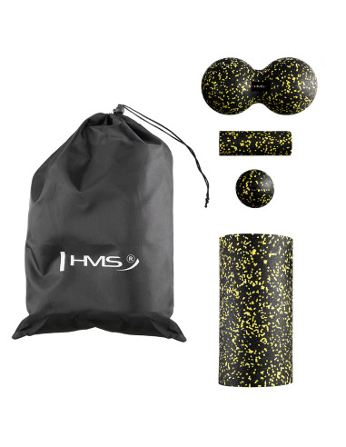 ЧЕРНО-ЖЪЛТ КОМПЛЕКТ ЗА МАСАЖ ФИТНЕС РОЛЕРИ / МАСАЖНИ ТОПКИ (4 бр.) HMS