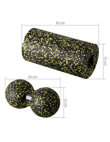ЧЕРНО-ЖЪЛТ КОМПЛЕКТ ЗА МАСАЖ ФИТНЕС РОЛЕРИ / МАСАЖНИ ТОПКИ (4 бр.) HMS