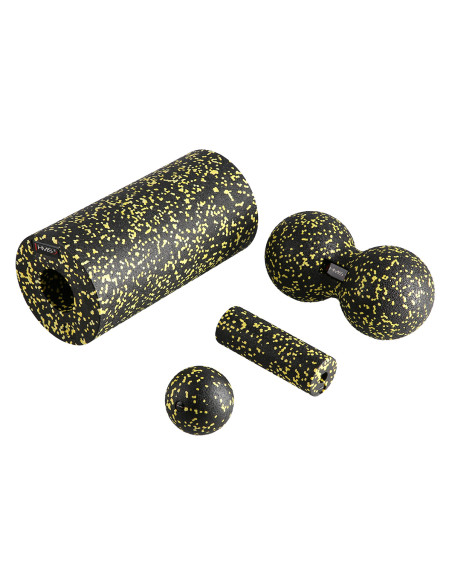 ЧЕРНО-ЖЪЛТ КОМПЛЕКТ ЗА МАСАЖ ФИТНЕС РОЛЕРИ / МАСАЖНИ ТОПКИ (4 бр.) HMS