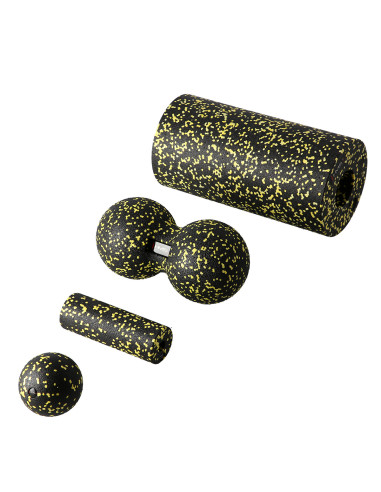 ЧЕРНО-ЖЪЛТ КОМПЛЕКТ ЗА МАСАЖ ФИТНЕС РОЛЕРИ / МАСАЖНИ ТОПКИ (4 бр.) HMS