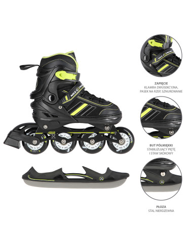2-В-1 BLACK-LIME GREEN РАЗМЕР M (34-38) КЪНКИ СЪС СМЕНЯЕМО ОСТРИЕ ЗА ХОКЕЙ НА ЛЕД NILS EXTREME