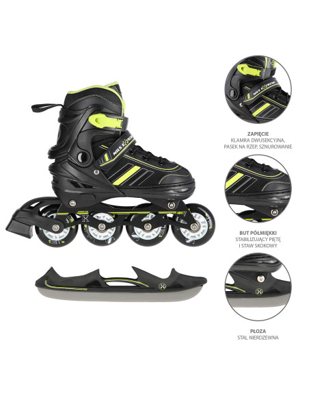 2-В-1 BLACK-LIME GREEN РАЗМЕР L (39-43) КЪНКИ СЪС СМЕНЯЕМО ОСТРИЕ ЗА ХОКЕЙ НА ЛЕД NILS EXTREME
