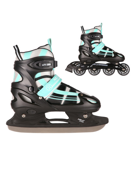 2-в-1 СИНЕНО-ЗЕЛЕНИ РОЛЕРКИ РАЗМЕР S (31-34) СЪС СМЕНЯЕМО ХОКЕЙСКО ОСТРИЕ NILS EXTREME